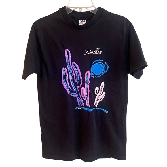 VTG 90's Single Stitch Puff Paint Dessert‎ Scene Dallas Black Made In USA Large - Picture 1 of 6